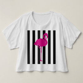 Pink-Flamingo auf Schwarzweiss-Streifen T-Shirt