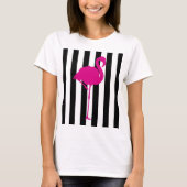 Pink-Flamingo auf Schwarzweiss-Streifen T-Shirt (Vorderseite)