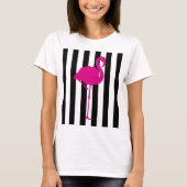 Pink-Flamingo auf Schwarzweiss-Streifen T-Shirt (Vorderseite)