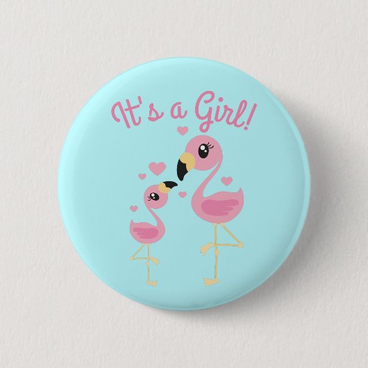Pink Flamingo Baby Dusche Button (Vorderseite)