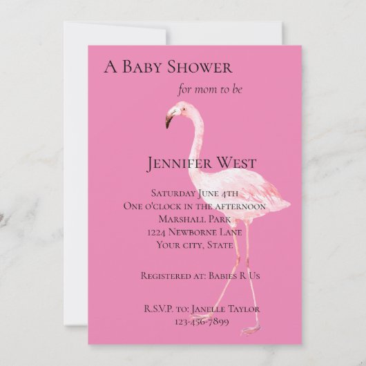 Pink Flamingo Baby Dusche Einladung (Rückseite)