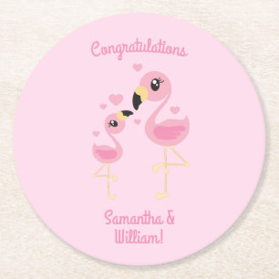 Pink Flamingo Baby Dusche Runder Pappuntersetzer
