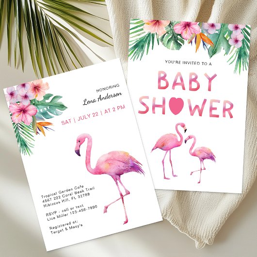 Pink Flamingo Baby Dusche Tropisches Thema Einladung