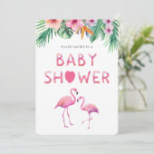 Pink Flamingo Baby Dusche Tropisches Thema Einladung (Stehend Vorderseite)
