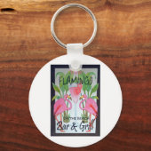 Pink Flamingo Bar & Grill Beach Drink Thema Schlüsselanhänger (Vorderseite)