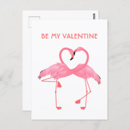 Pink Flamingo be my Valentine Flat Holiday Card Postkarte