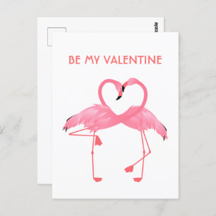 Pink Flamingo be my Valentine Flat Holiday Card Postkarte