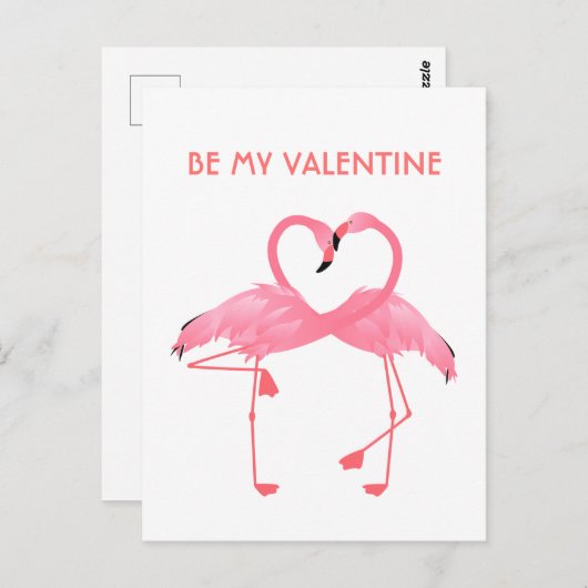 Pink Flamingo be my Valentine Flat Holiday Card Postkarte (Vorne/Hinten)