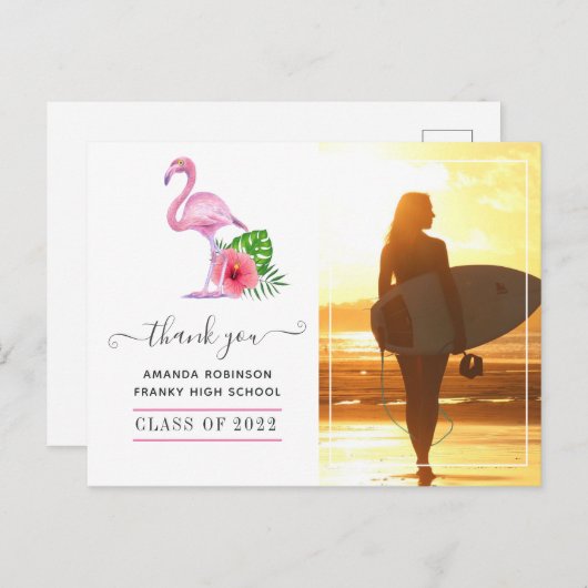 Pink Flamingo Beach Abschluss Vielen Dank Postkarte (Vorne/Hinten)