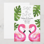 Pink Flamingo Beach Blätter Tropische Hochzeit Einladung (Vorne/Hinten)