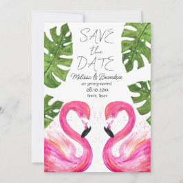 Pink Flamingo Beach Blätter Tropische Hochzeit Einladung