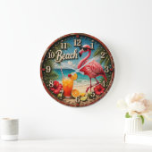 Pink Flamingo Beach Große Wanduhr (Zuhause)