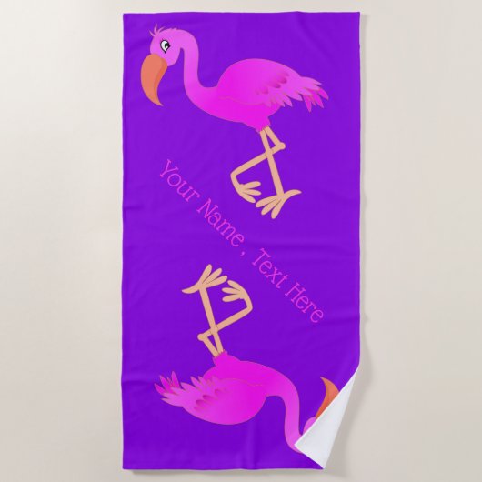 Pink Flamingo Beach Handtuch Custom Text und Farbe (Vorderseite)