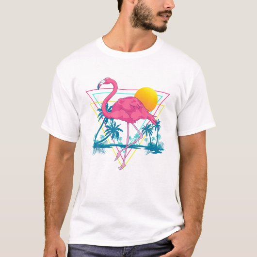 Pink Flamingo Beach Summer Vibes Palm Trees Tropic T-Shirt (Vorderseite)