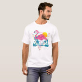 Pink Flamingo Beach Summer Vibes Palm Trees Tropic T-Shirt (Vorne ganz)