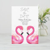 Pink Flamingo Beach Tropical Wedding Einladung (Stehend Vorderseite)
