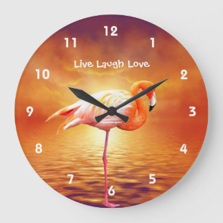 Pink Flamingo Beach Wall Clock Große Wanduhr