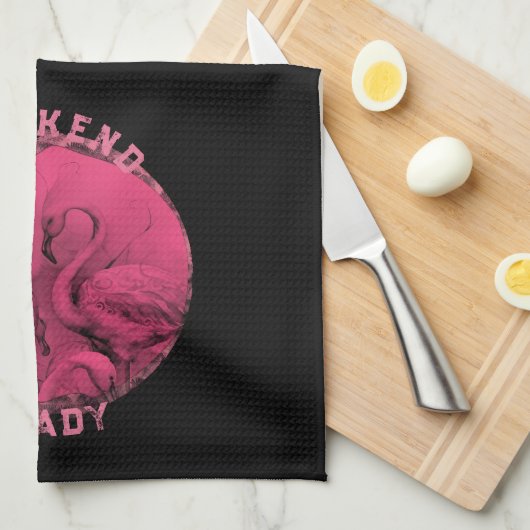 Pink Flamingo Benutzerdefinierter Text Geschirrtuch (Viertel Falte)