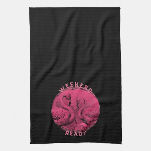 Pink Flamingo Benutzerdefinierter Text Geschirrtuch (Vertikal)