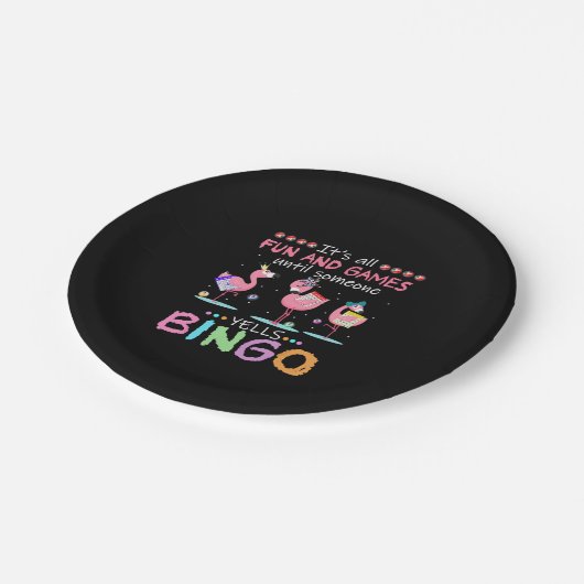 Pink Flamingo Bingo Funny Gift Art Pappteller (Schrägansicht)