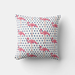 Pink Flamingo Bird Blue Dot Pattern Throw Kissen