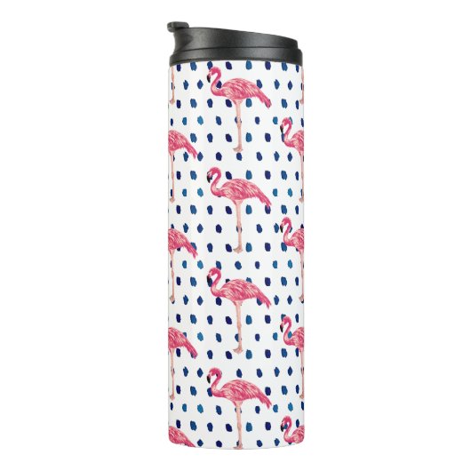 Pink Flamingo Bird Dot Pattern Thermal Tumbler Thermosbecher (Nach rechts gedreht)