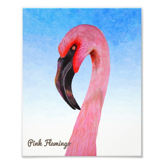 Pink Flamingo Bird Gouache Aquarellmalerei Fotodruck (Vorne)