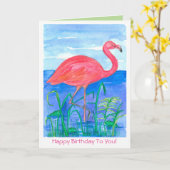 Pink Flamingo Bird Happy Birthday Karte (Gelbe Blume)