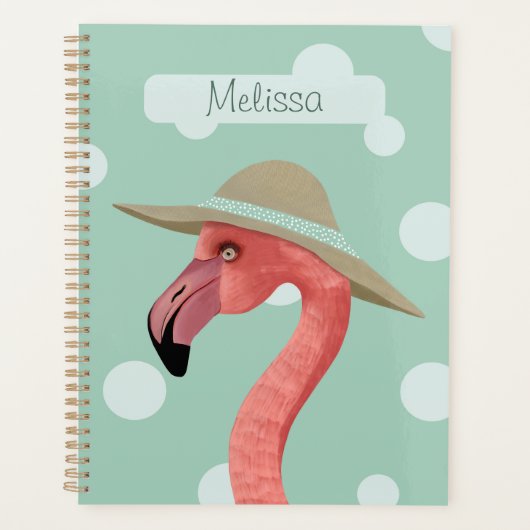 Pink Flamingo Bird Playful Polka Dots Planer (Vorderseite)