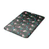 Pink Flamingo Birds 20s Deko Ferns Pattern Black Badematte (Schrägansicht)