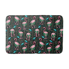 Pink Flamingo Birds 20s Deko Ferns Pattern Black Badematte
