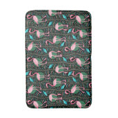 Pink Flamingo Birds 20s Deko Ferns Pattern Black Badematte (Vorderseite Vertikal)