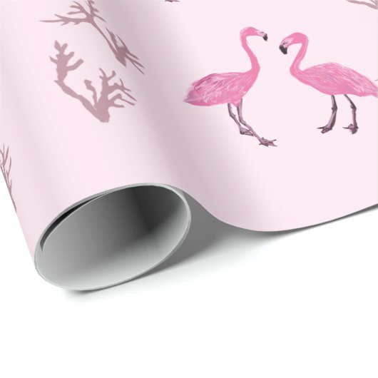 Pink Flamingo Birds Pattern Geschenkpapier (Rolleneckpunkt)