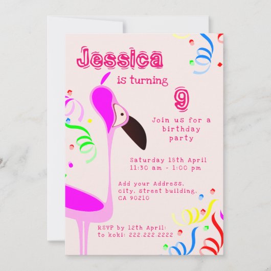 Pink Flamingo Birthday Einladung (Vorderseite)