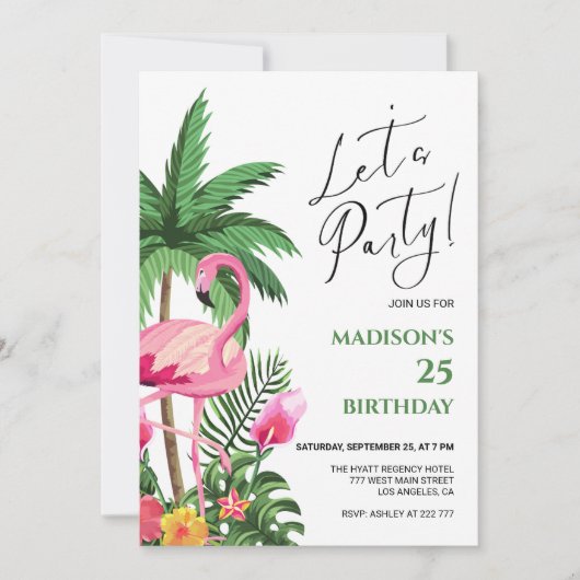 Pink Flamingo Birthday Einladung (Vorderseite)