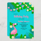 Pink Flamingo Birthday Einladung (Vorne/Hinten)