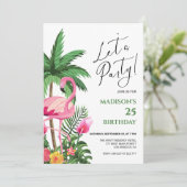 Pink Flamingo Birthday Invitation Einladung (Stehend Vorderseite)