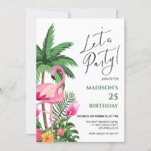 Pink Flamingo Birthday Invitation
