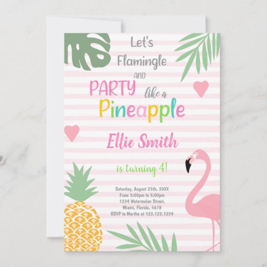 Pink Flamingo Birthday Invitations Einladung (Vorderseite)