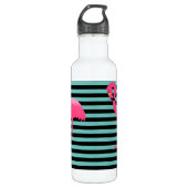 Pink Flamingo Black & Aqua Strip Wasser Flasche Edelstahlflasche (Vorderseite)