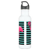 Pink Flamingo Black & Aqua Strip Wasser Flasche Edelstahlflasche (Rückseite)