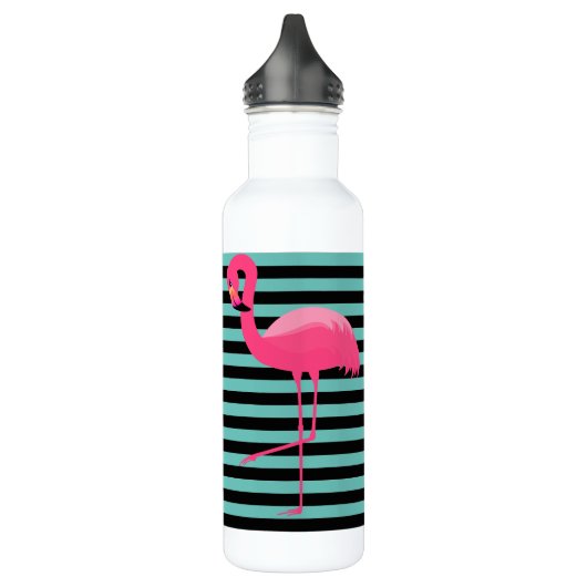 Pink Flamingo Black & Aqua Strip Wasser Flasche Edelstahlflasche (Links)