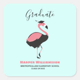 Pink Flamingo Blue Abschluss Quadratischer Aufkleber