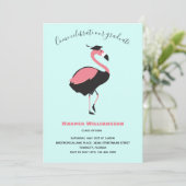 Pink Flamingo Blue Animal Abschluss Einladung (Stehend Vorderseite)