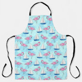 Pink Flamingo Blue Sailboat Nautical Schürze (Vorderseite)