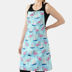 Pink Flamingo Blue Sailboat Nautical Schürze