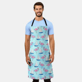 Pink Flamingo Blue Sailboat Nautical Schürze (Getragen)