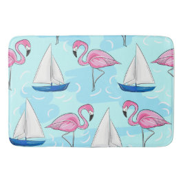Pink Flamingo Blue Sailboat Preppy Badematte