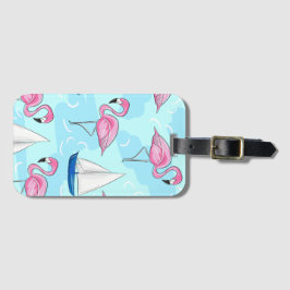 Pink Flamingo Blue Sailboat Preppy Gepäckanhänger