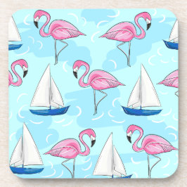 Pink Flamingo Blue Sailboat Preppy Getränkeuntersetzer
